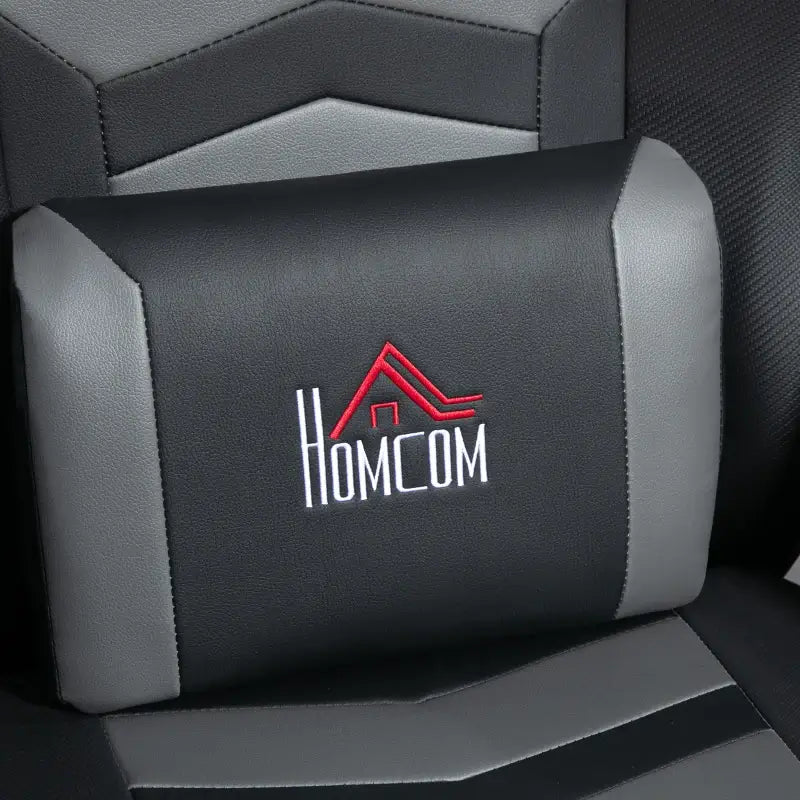 HOMCOM Small Leather Gaming Massage Recliner Chair with Ergonomic High Back Retractable Footrest Headrest Work Break Grey