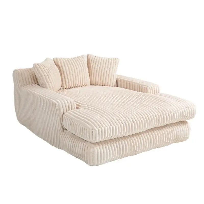 Oversized Chaise Longue Sofa with 3 Throw Cushions and Wide Armrests, Chair with Shredded Memory Foam Seat, 155L x 125W x 63H cm, Beige