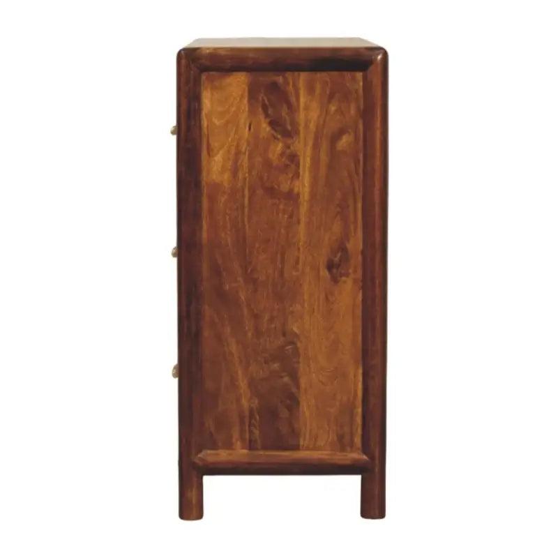 Solid Wood Regency 3-Drawer Chest with Generous Organisation and Elegant Circular Silhouette, Table for Living Room, 35L x 75W x 80H cm, Brown