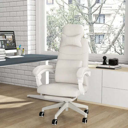 Vinsetto Linen-Look Office Chair, with 160° Reclining Back and Footrest - White
