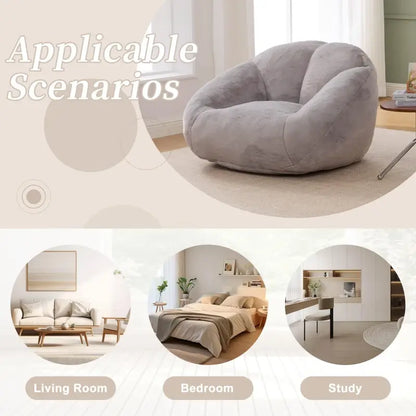 Shell-Shaped Sofa with High-Rebound Foam and Ergonomic Lumbar Support, Giant Sofa with Faux Fur, 100L x 90W x 57H cm, Light Gray