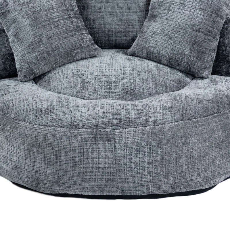 Chenille Bean Bag Chair with Memory Foam Filling, High Back Lounger with Three Pillows for Adults and Kids, 108L x 108W x 52H cm, Gray