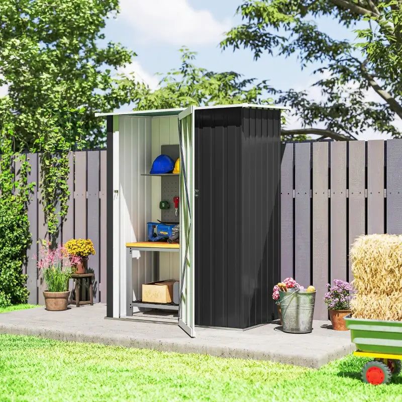 Outsunny 5ft x 3ft Garden Storage Shed, Galvanised Outdoor Metal Shed Waterproof with Sloped Roof, Lockable Door for Patio Tools, Equipment, Grey