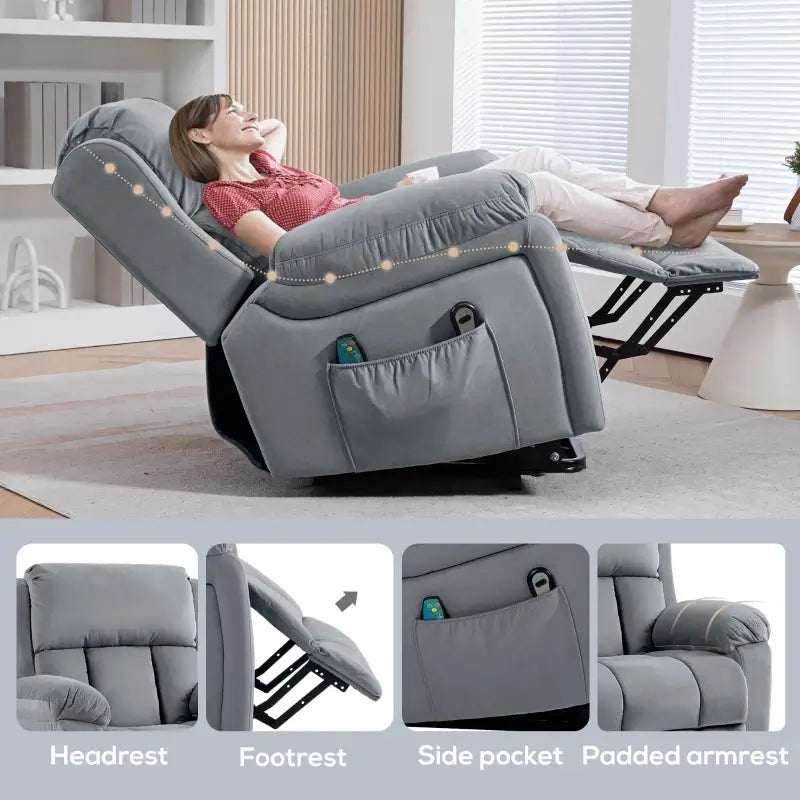 HOMCOM Eight-Point Massage Lift Chair, with Remote - Grey