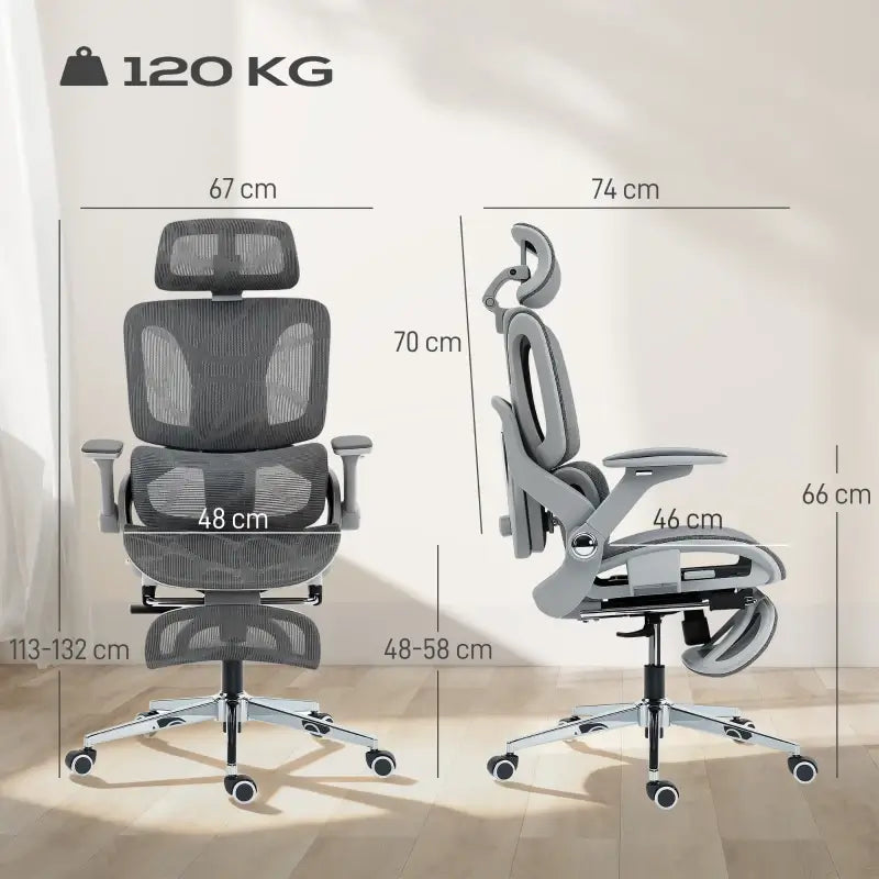 HOMCOM Ergonomic Office Chair, High Back Mesh Desk Chair, Grey
