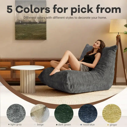 Modern Bean Bag Lazy Sofa with Stylish Chenille Finish, Ergonomic Bean Bag Chair for Compact Spaces, 110L x 90W x 67H cm, Dark Gray
