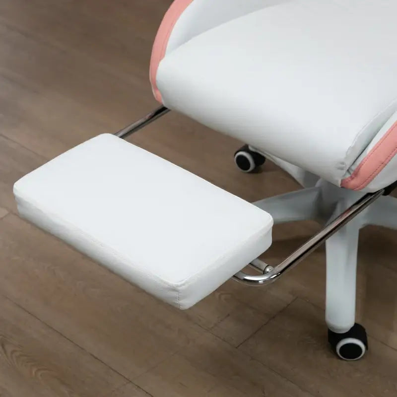 Vinsetto Gaming Chair, Computer Gamer Chair with Reclining High Back, Headrest, Lumbar Support, Footrest, Swivel Wheels, PU Leather, Adjustable Height for Home, White and Pink