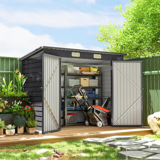 Outsunny 3.7 x 7.9ft Galvanised Steel Shed, with Latched Door and Padlock - Grey