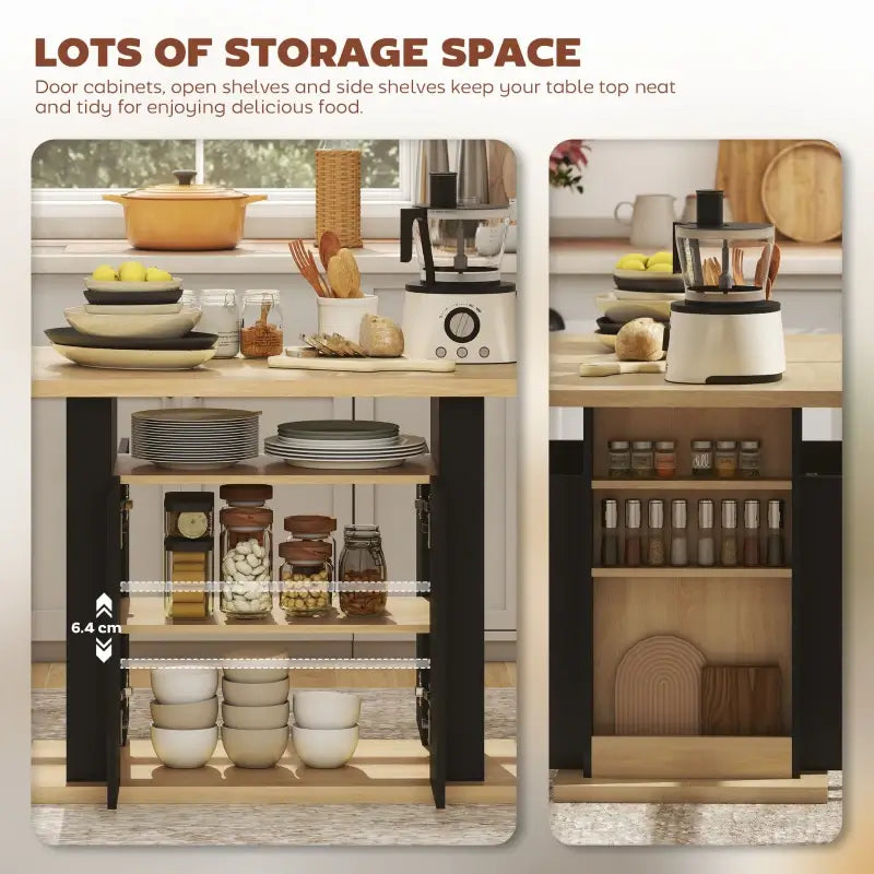 HOMCOM Kitchen Island with Spice Rack, Kitchen Storage with Large Tabletop for 4 People, Adjustable Shelves Black & Natura
