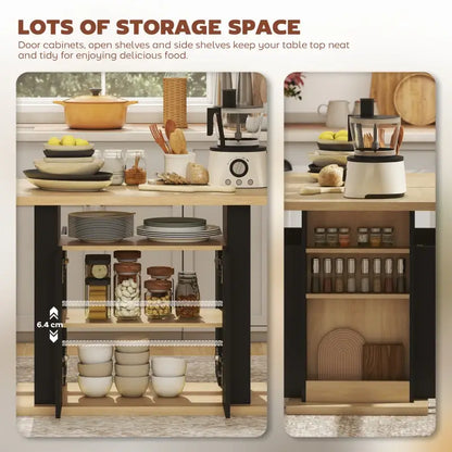 HOMCOM Kitchen Island with Spice Rack, Kitchen Storage with Large Tabletop for 4 People, Adjustable Shelves Black & Natura
