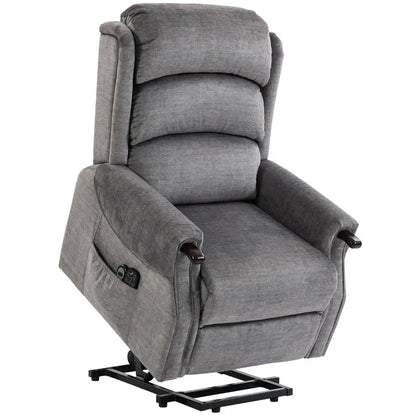 HOMCOM Power Lift Recliner with Vibration Massage and Heat, Lift Chair for Tall with Wood Grip, Pocket Spring, Light Grey