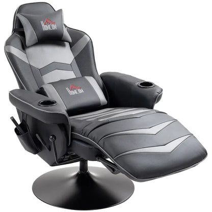 HOMCOM Small Leather Gaming Massage Recliner Chair with Ergonomic High Back Retractable Footrest Headrest Work Break Grey