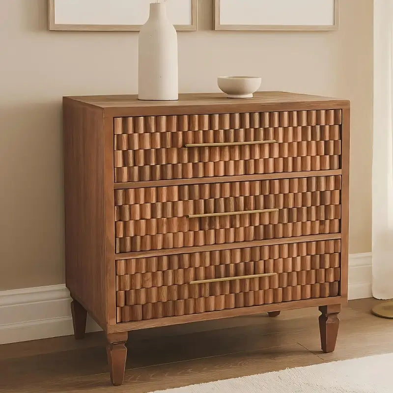 Solid Wood Bedside Cabinet with Eco-friendly Mango Wood, Bedside Table with 3 Drawers for Generous Storage, 35L x 83W x 87H cm, Brown