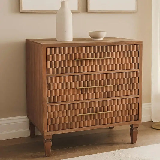 Solid Wood Bedside Cabinet with Eco-friendly Mango Wood, Bedside Table with 3 Drawers for Generous Storage, 35L x 83W x 87H cm, Brown
