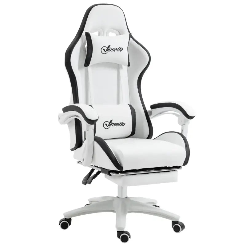 Vinsetto Gaming Chair, Computer Gamer Chair with Reclining High Back, Headrest, Lumbar Support, Footrest, Swivel Wheels, PU Leather, Adjustable Height for Home, White and Black