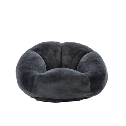 Shell-Shaped Bean Bag Chair with High-Rebound Memory Foam Filling, Ergonomic Floor Lounger with Faux Fur Removable Cover, 100L x 90W x 57H cm, Black