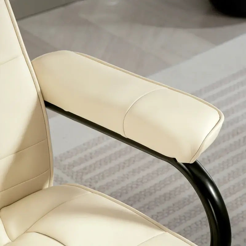 HOMCOM Swivel Recliner Chair and Footstool, Faux Leather Massage Recliner Armchair with Remote Control and Round Wrapped Base, Cream White