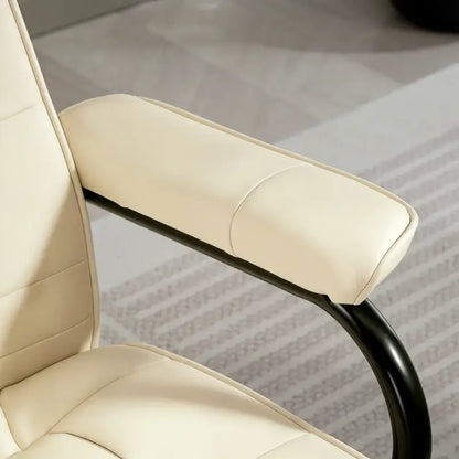 HOMCOM Swivel Recliner Chair and Footstool, Faux Leather Massage Recliner Armchair with Remote Control and Round Wrapped Base, Cream White