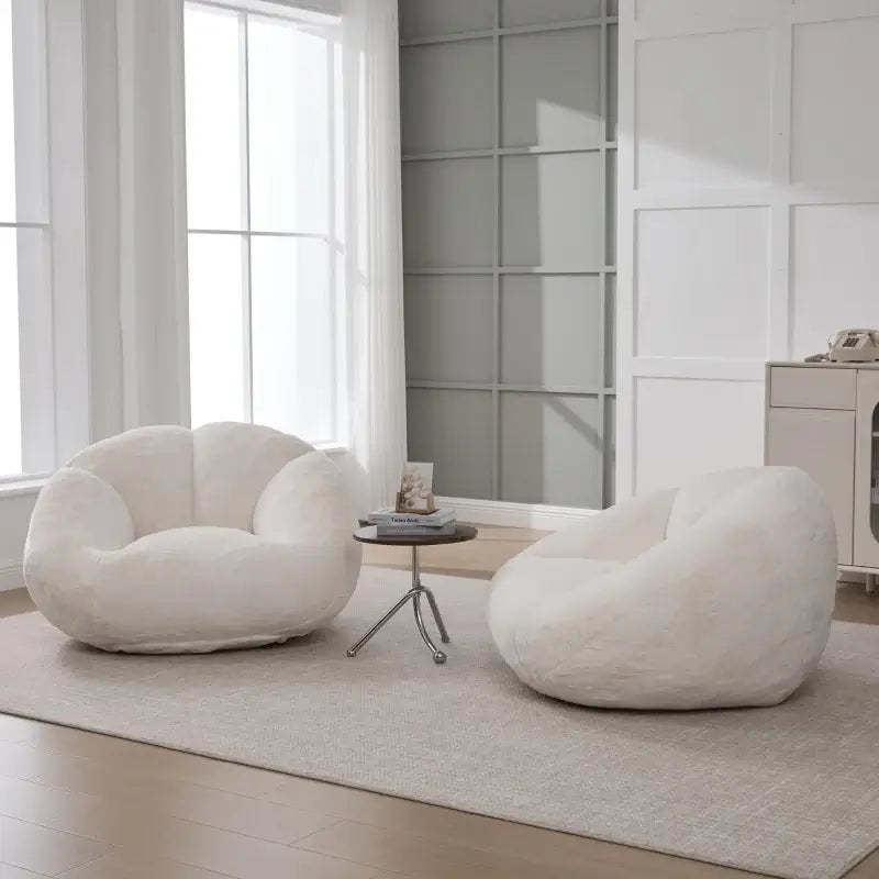 Shell-Shaped Bean Bag Chair with High-Rebound Memory Foam Filling, Ergonomic Floor Lounger with Faux Fur Removable Cover, 100L x 90W x 57H cm, Beige