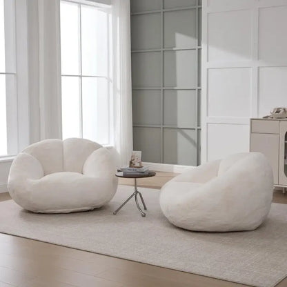 Shell-Shaped Bean Bag Chair with High-Rebound Memory Foam Filling, Ergonomic Floor Lounger with Faux Fur Removable Cover, 100L x 90W x 57H cm, Beige