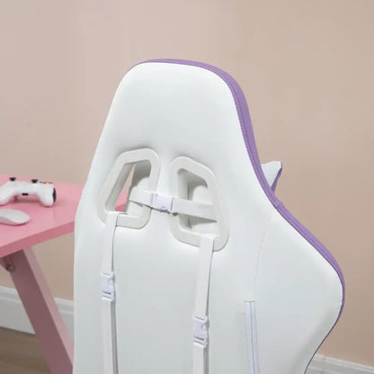 Vinsetto Computer Gaming Chair, PU Leather Office Desk Chair with Footrest, Swivel Wheels, 135° Reclining Back, Lumbar Support, Headrest for Home, White and Purple