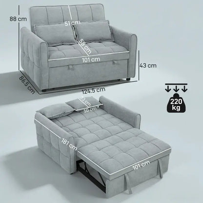 HOMCOM 2 Seater Sofa Bed, 3-in-1 Convertible Sleeper Sofa with Click-clack Adjustable Backrest and 2 Pillows, Grey