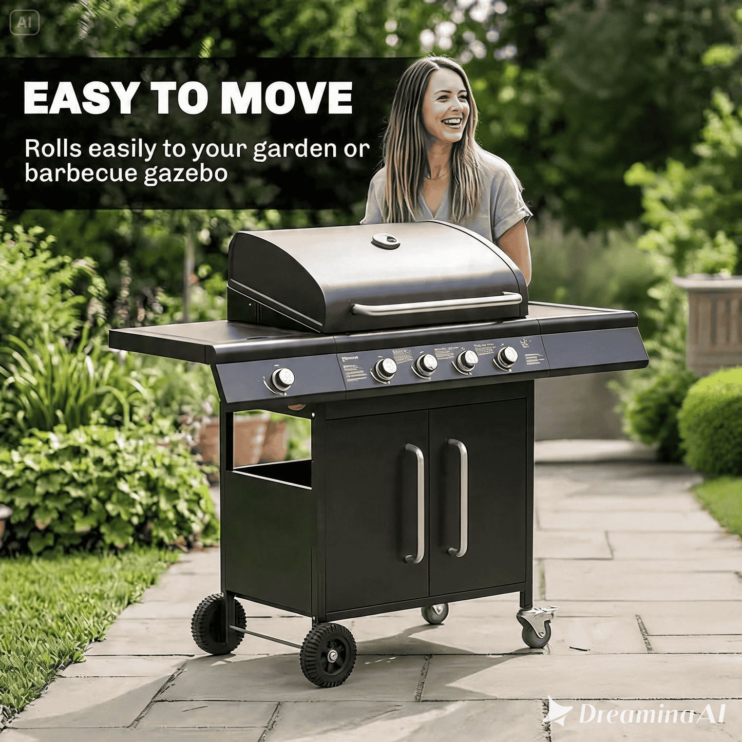 Outsunny 6+1 Burner Gas BBQ Grill, Outdoor Barbecue Trolley with Wheels, Warming Rack, Thermometer, Bottle Opener, Black