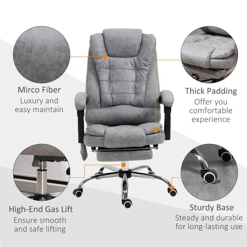 Vinsetto Heated 6 Points Vibration Massage Executive Office Chair, Adjustable Swivel Ergonomic High Back Desk Chair Recliner with Footrest, Grey