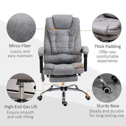 Vinsetto Heated 6 Points Vibration Massage Executive Office Chair, Adjustable Swivel Ergonomic High Back Desk Chair Recliner with Footrest, Grey