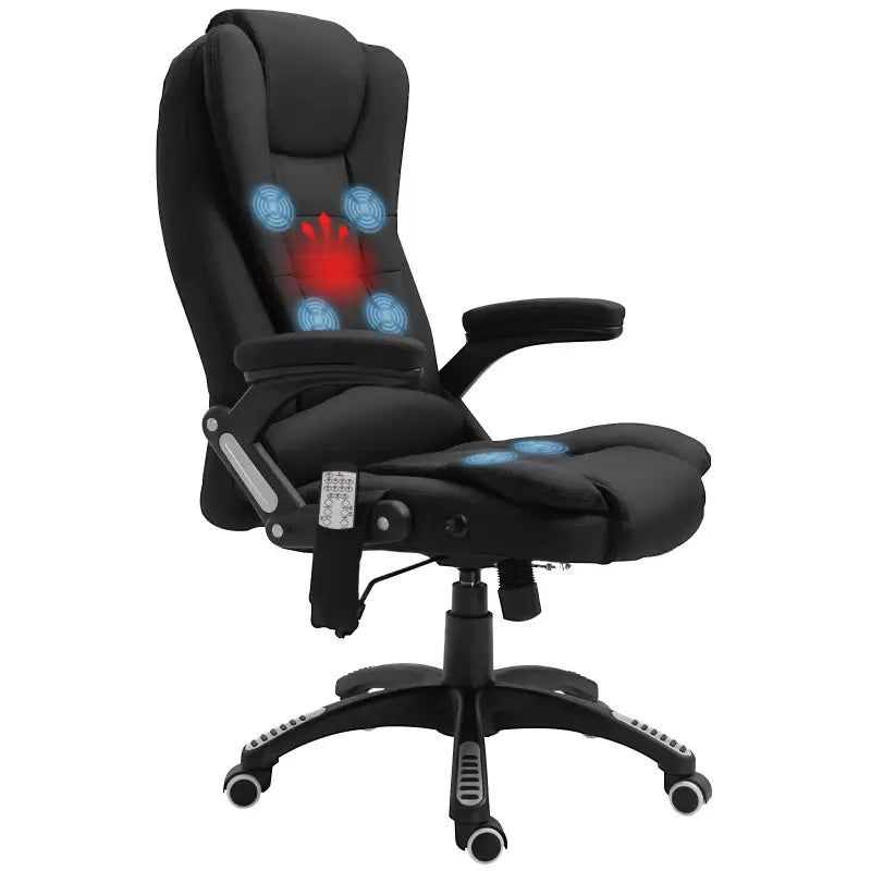 Vinsetto Massage Recliner Chair Heated Office Chair with Six Massage Points Linen-Feel Fabric 360° Swivel Wheels Black