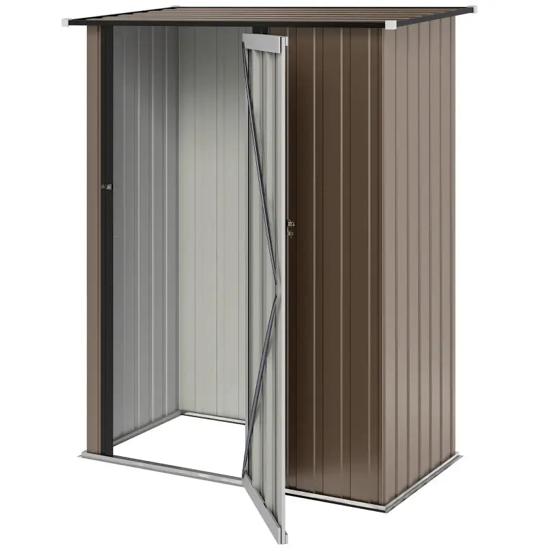 Outsunny 5ft x 3ft Garden Storage Shed, Galvanised Outdoor Metal Shed Waterproof with Sloped Roof, Lockable Door for Patio Tools, Equipment, Brown