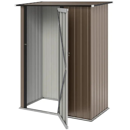Outsunny 5ft x 3ft Garden Storage Shed, Galvanised Outdoor Metal Shed Waterproof with Sloped Roof, Lockable Door for Patio Tools, Equipment, Brown