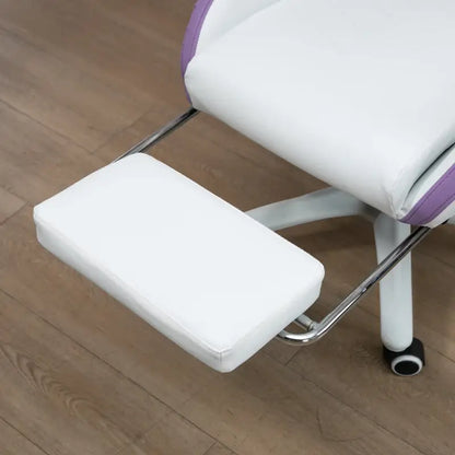 Vinsetto Computer Gaming Chair, PU Leather Office Desk Chair with Footrest, Swivel Wheels, 135° Reclining Back, Lumbar Support, Headrest for Home, White and Purple