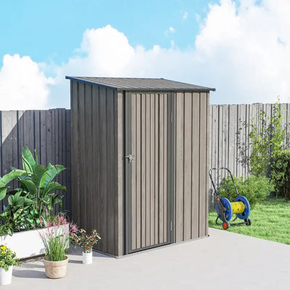 Outsunny 5ft x 3ft Metal Garden Storage Shed, Outdoor Tool Shed with Sloped Roof, Lockable Door for Tools, Equipment, Light Grey