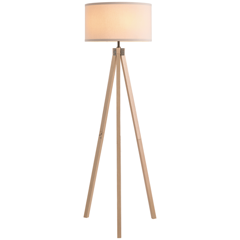 HOMCOM Floor Lamp with Elegant Wood Tripod, Free Standing E27 Bulb Lamp Versatile Use For Home Office - Beige