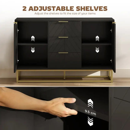 HOMCOM Sideboard with 3 Drawers and Adjustable Shelves for Living Room - Black
