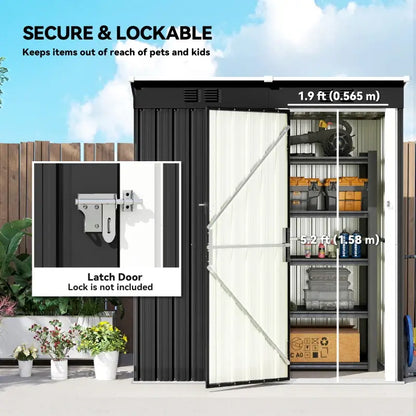 Outsunny 5 x 3 ft Lean-to Garden Shed, Outdoor Storage Shed with Lockable Door and Vents, Dark Grey