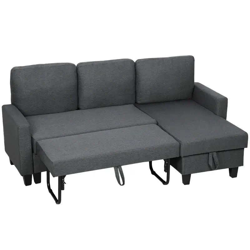 HOMCOM Three-Seater Storage Sofa Bed - Charcoal Grey