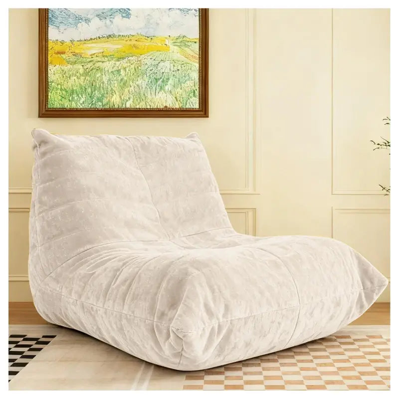 Soft Bean Bag Lazy Sofa with Ergonomic Full-Body Support, Couch with High-Rebound, Stain-Resistant Sponge, 110L x 90W x 67H cm, White