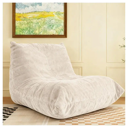 Soft Bean Bag Lazy Sofa with Ergonomic Full-Body Support, Couch with High-Rebound, Stain-Resistant Sponge, 110L x 90W x 67H cm, White