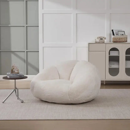Shell-Shaped Bean Bag Chair with High-Rebound Memory Foam Filling, Ergonomic Floor Lounger with Faux Fur Removable Cover, 100L x 90W x 57H cm, Beige