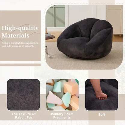 Shell-Shaped Bean Bag Chair with High-Rebound Memory Foam Filling, Ergonomic Floor Lounger with Faux Fur Removable Cover, 100L x 90W x 57H cm, Black