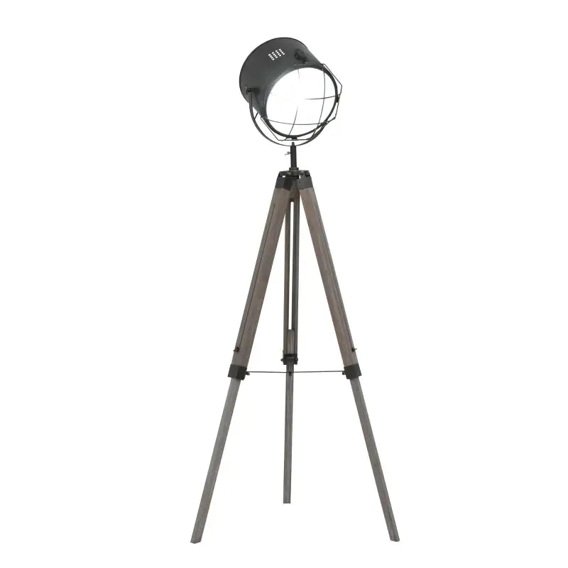 HOMCOM Floor Lamp with Adjustable Tripod for Living Room Bedroom, Vintage Spotlight Reading Lamp with Wood Legs, 115-155cm, Grey