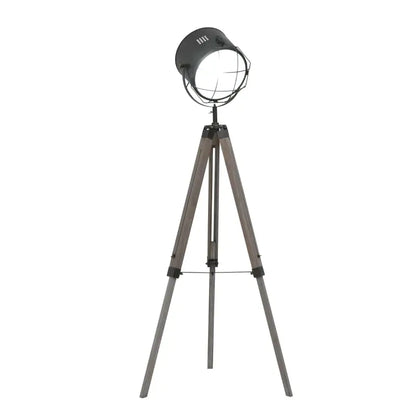 HOMCOM Floor Lamp with Adjustable Tripod for Living Room Bedroom, Vintage Spotlight Reading Lamp with Wood Legs, 115-155cm, Grey