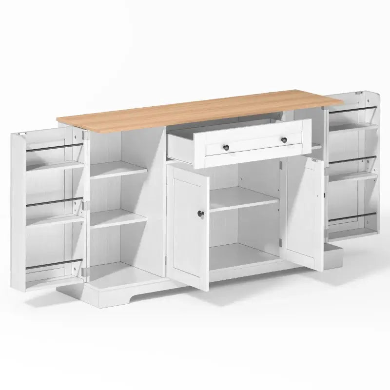 Multifunctional Kitchen Sideboard with Double-Door Compartment, Spacious Cabinet with Adjustable Shelves, 138L x 40W x 85H cm, Natural+White