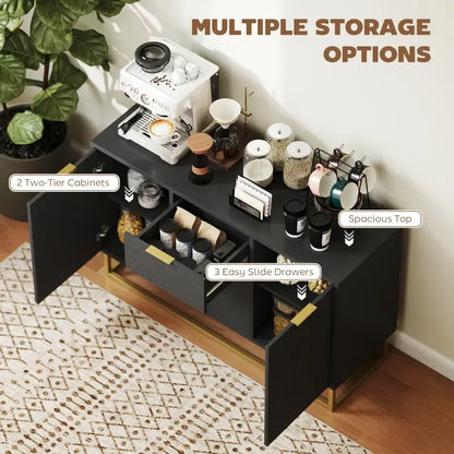 HOMCOM Sideboard with 3 Drawers and Adjustable Shelves for Living Room - Black