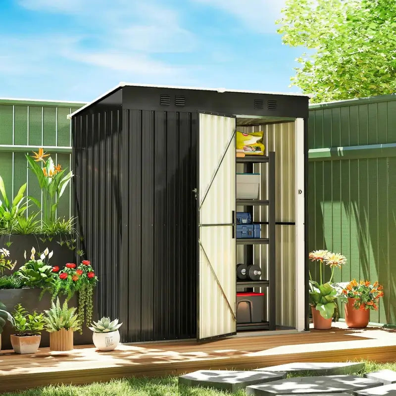 Outsunny 5 x 3 ft Lean-to Garden Shed, Outdoor Storage Shed with Lockable Door and Vents, Dark Grey