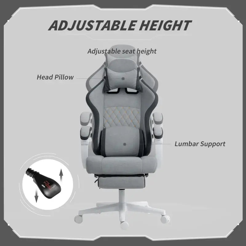 HOMCOM Gaming Chair, Gamer Computer Chair with Footrest, High Back, Lumbar Support, Adjustable Height, Swivel Wheels for Home Office, Grey