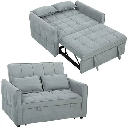 HOMCOM 2 Seater Sofa Bed, 3-in-1 Convertible Sleeper Sofa with Click-clack Adjustable Backrest and 2 Pillows, Grey