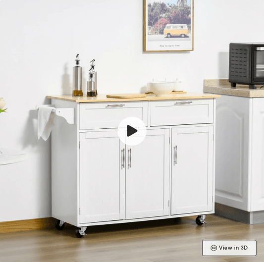 HOMCOM Kitchen Island Utility Cart, with 2 Storage Drawers & Cabinets for Dining Room, White